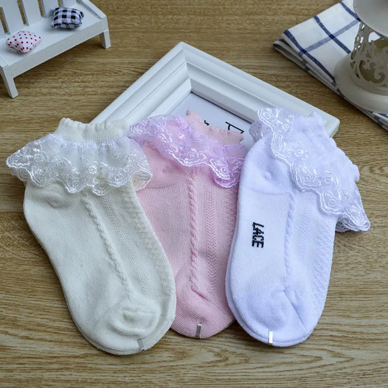 Girls Lace Ruffle Ankle Socks – 10-Pair Princess Set