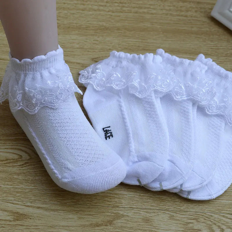 Girls Lace Ruffle Ankle Socks – 10-Pair Princess Set