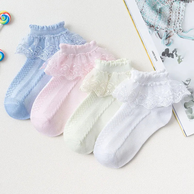 Girls Lace Ruffle Ankle Socks – 10-Pair Princess Set