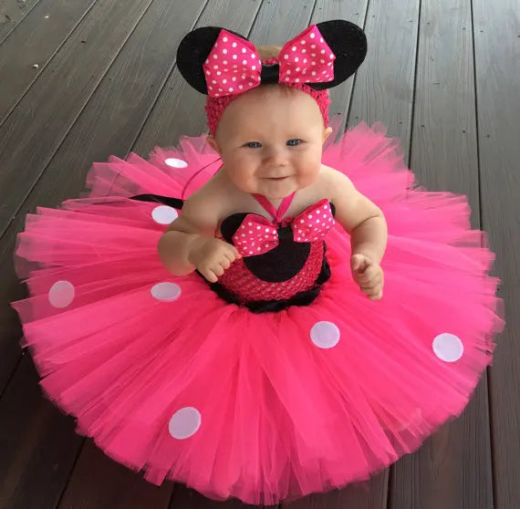 Girls Pink Cartoon Tutu Dress – Bow & Headband Birthday Set