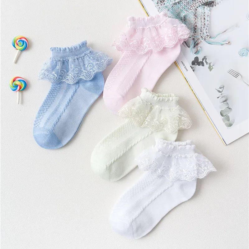 Girls Lace Ruffle Ankle Socks – 10-Pair Princess Set