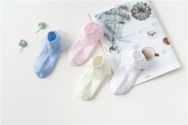 Girls Lace Ruffle Ankle Socks – 10-Pair Princess Set