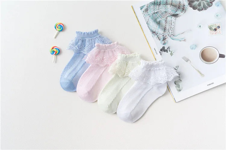 Girls Lace Ruffle Ankle Socks – 10-Pair Princess Set