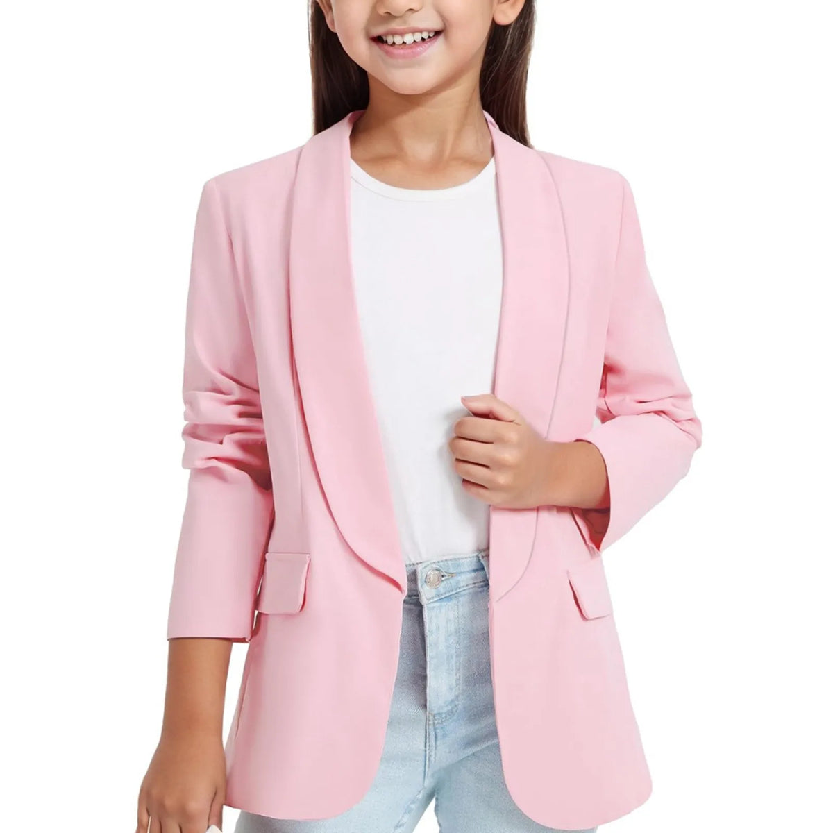 Girls' Floral Long Sleeve Suit Jacket – Open Front Winter Blazer