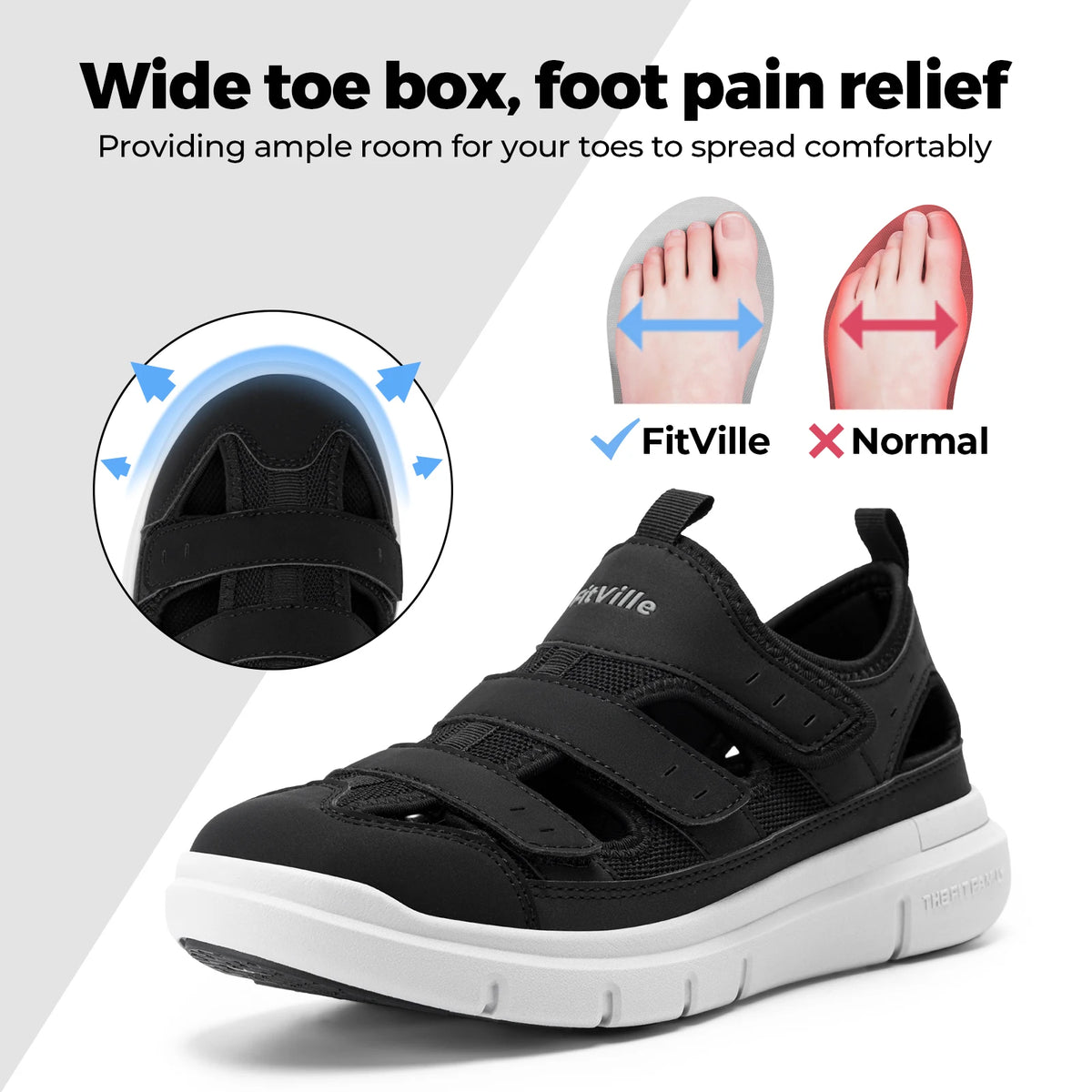 Men's Wide Fit Sandals – Lightweight Breathable Comfort Shoes with Arch Support
