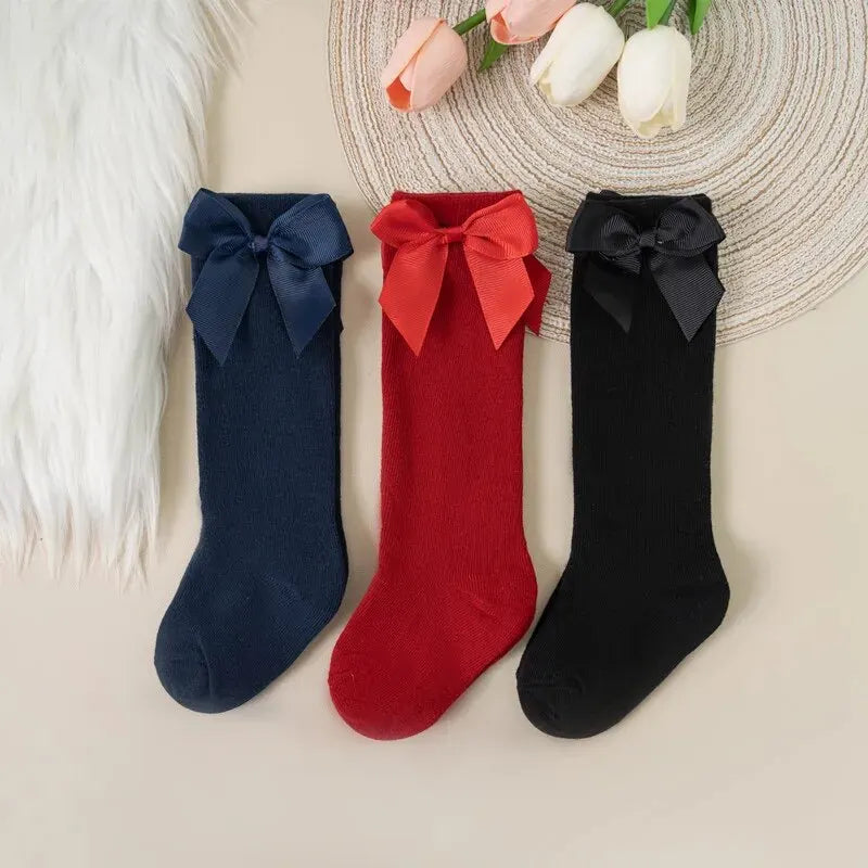 Girls Knee-High Bow Socks – 3-Pair Spanish Style Princess Set