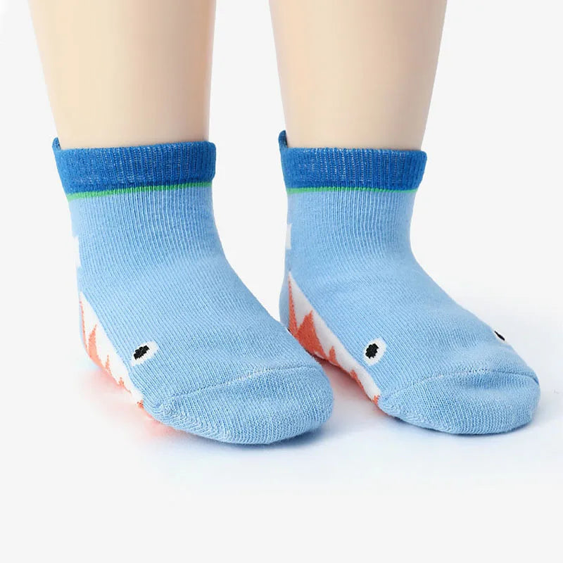 Kids Cartoon Animal Non-Slip Socks – 6-Pair Cotton Set