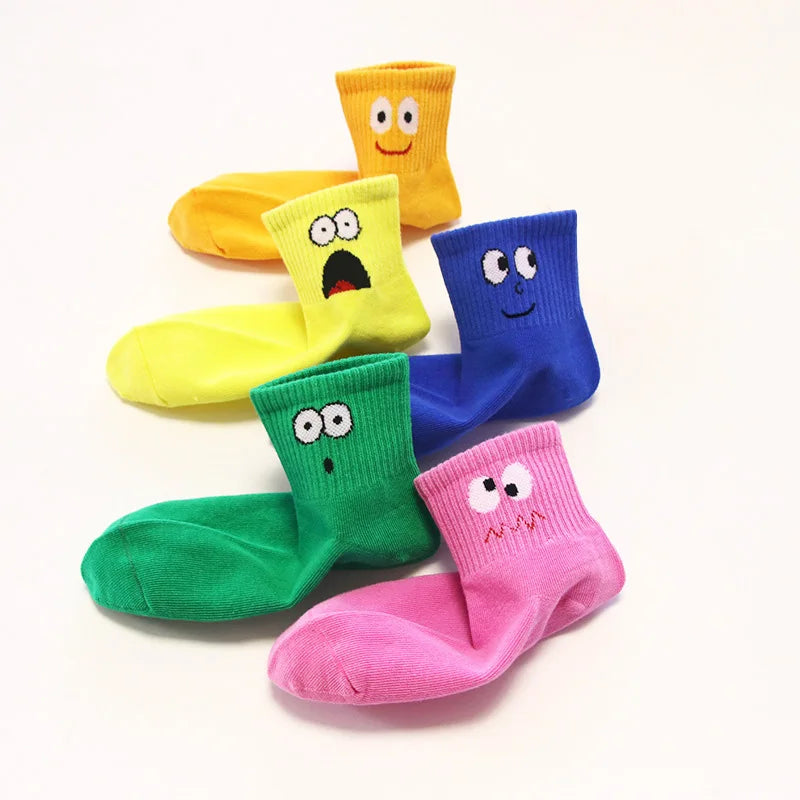 Kids Funny Face Emoji Socks – 5-Pair Set for Boys & Girls
