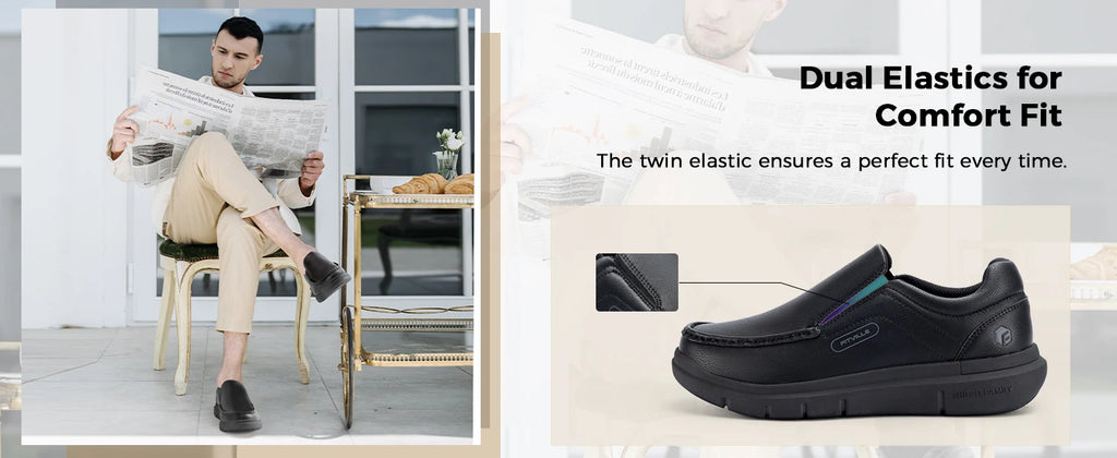 Men's Wide Fit Leather Slip-On Loafers – Lightweight Casual Walking Shoes