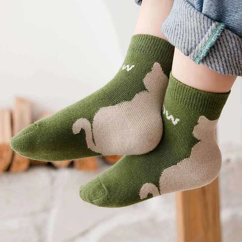 Kids Cartoon Cat Socks – 5-Pair Set for Boys & Girls