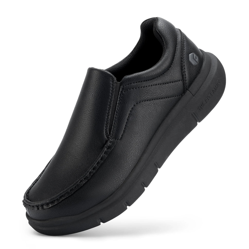 Men's Wide Fit Leather Slip-On Loafers – Lightweight Casual Walking Shoes