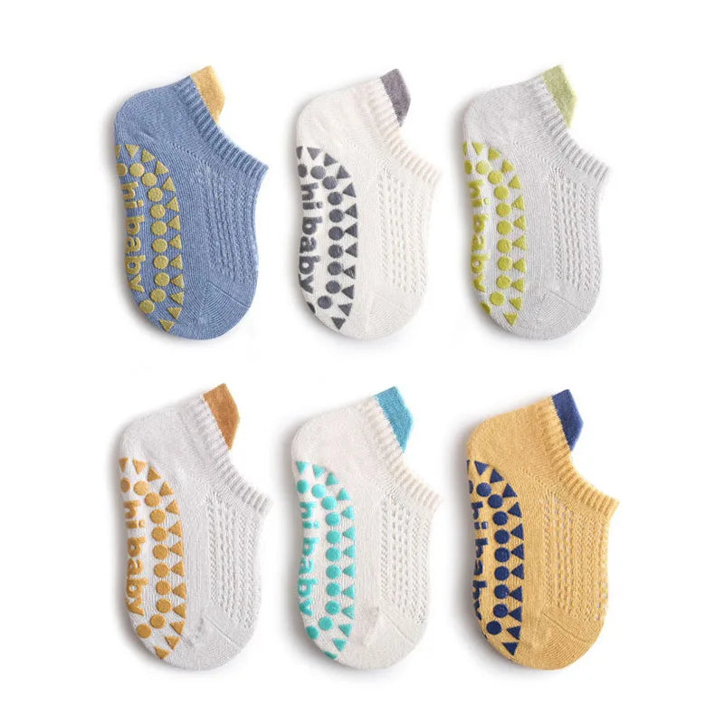 Baby Toddler Cotton Non-Slip Socks – 6-Pair Set for Boys & Girls