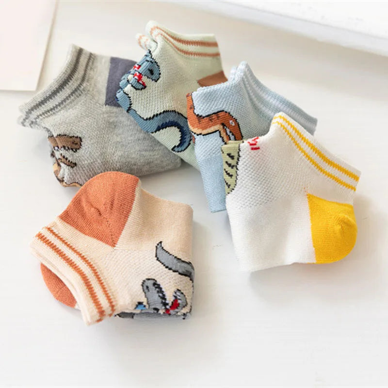 Boys Dinosaur Pattern Socks – 5-Pair Soft & Breathable Kids Socks
