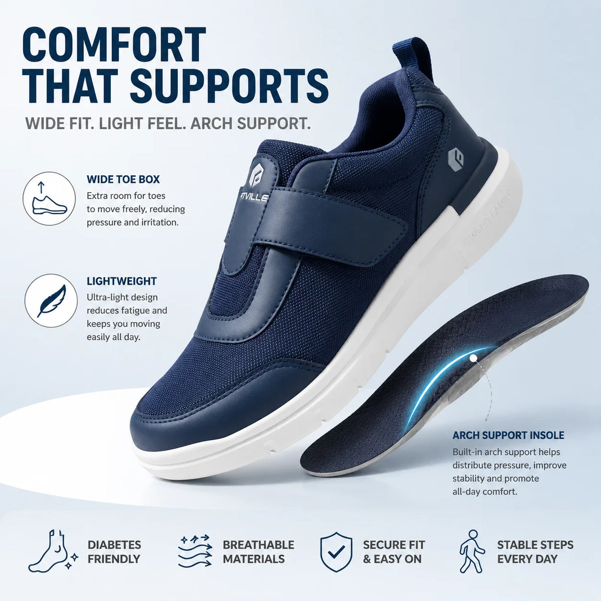 Men's Extra Wide Walking Shoes – Lightweight Casual Comfort Shoes