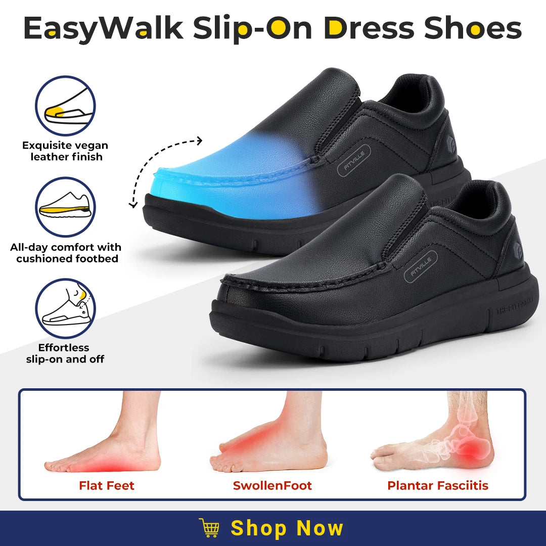 Men's Wide Fit Leather Slip-On Loafers – Lightweight Casual Walking Shoes