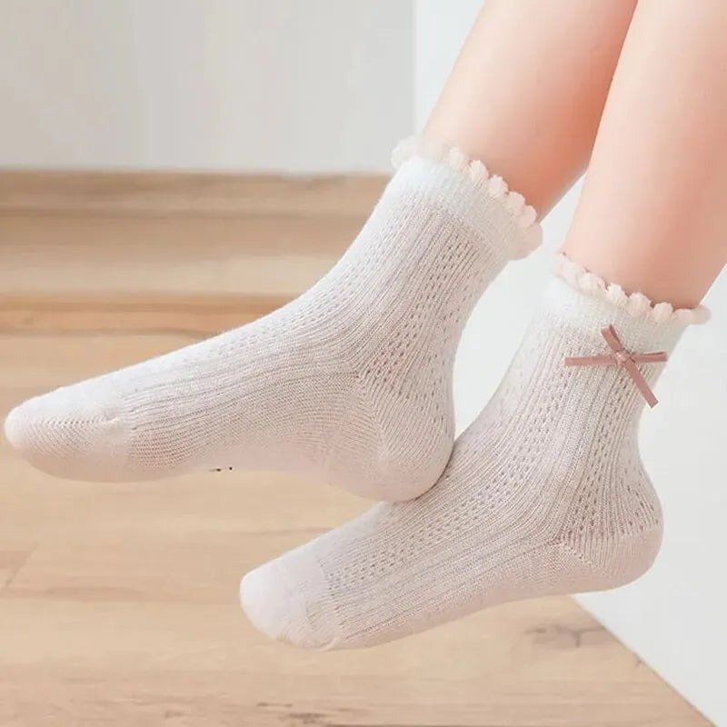 Kids Cartoon Flower Socks – 5-Pair Cotton Mesh Set