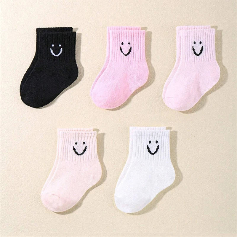 Kids Funny Face Emoji Socks – 5-Pair Set for Boys & Girls