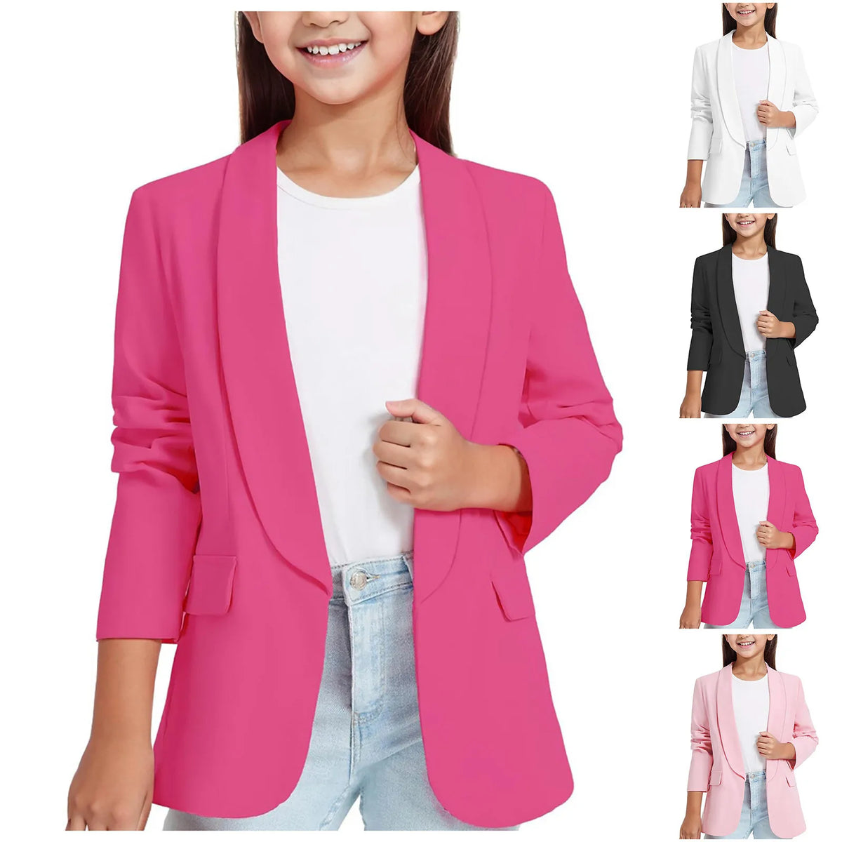 Girls' Floral Long Sleeve Suit Jacket – Open Front Winter Blazer
