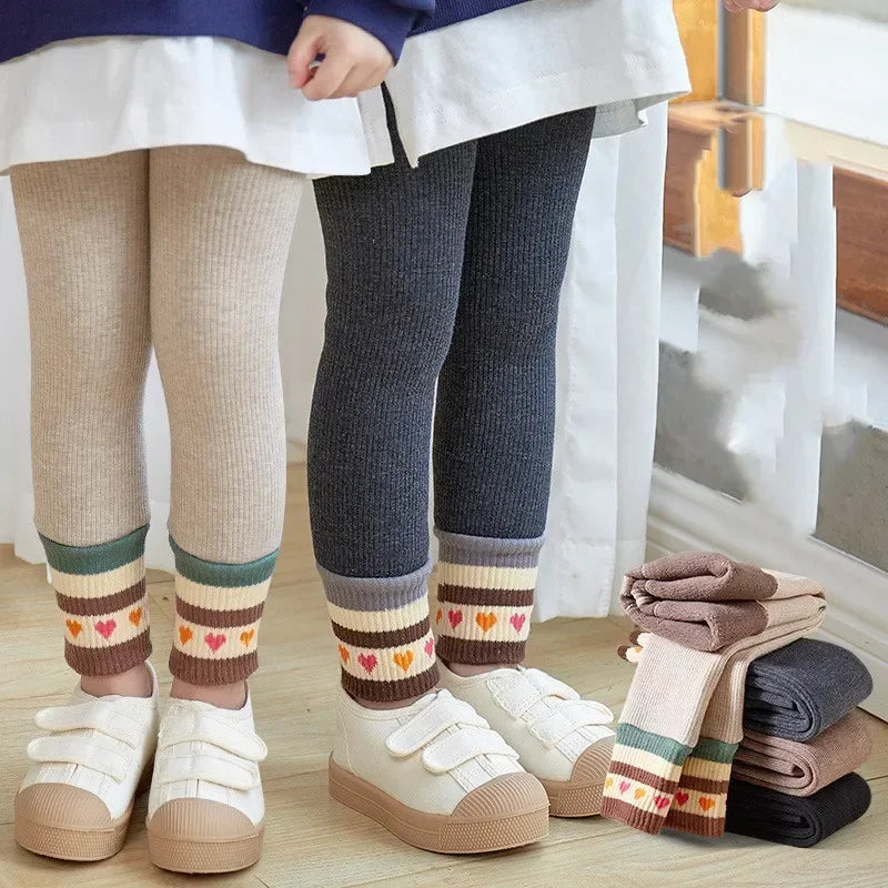 Girls' Winter Fleece-Lined Stripe Leggings – Warm Skinny Pants