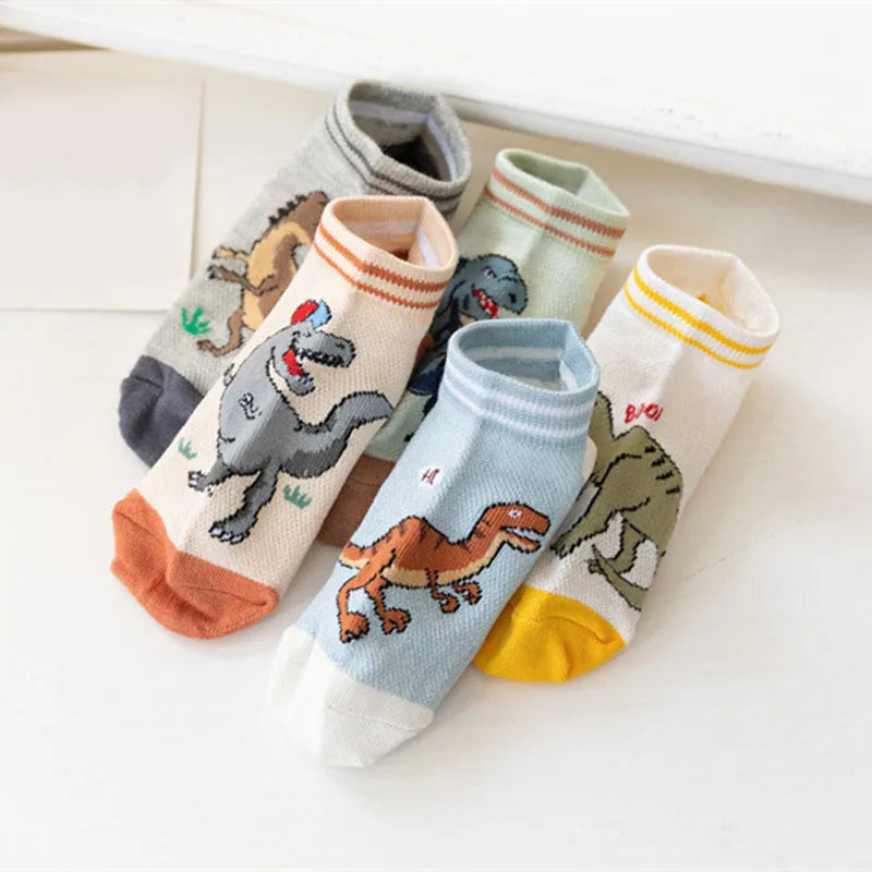 Boys Dinosaur Pattern Socks – 5-Pair Soft & Breathable Kids Socks