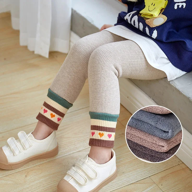 Girls' Winter Fleece-Lined Stripe Leggings – Warm Skinny Pants
