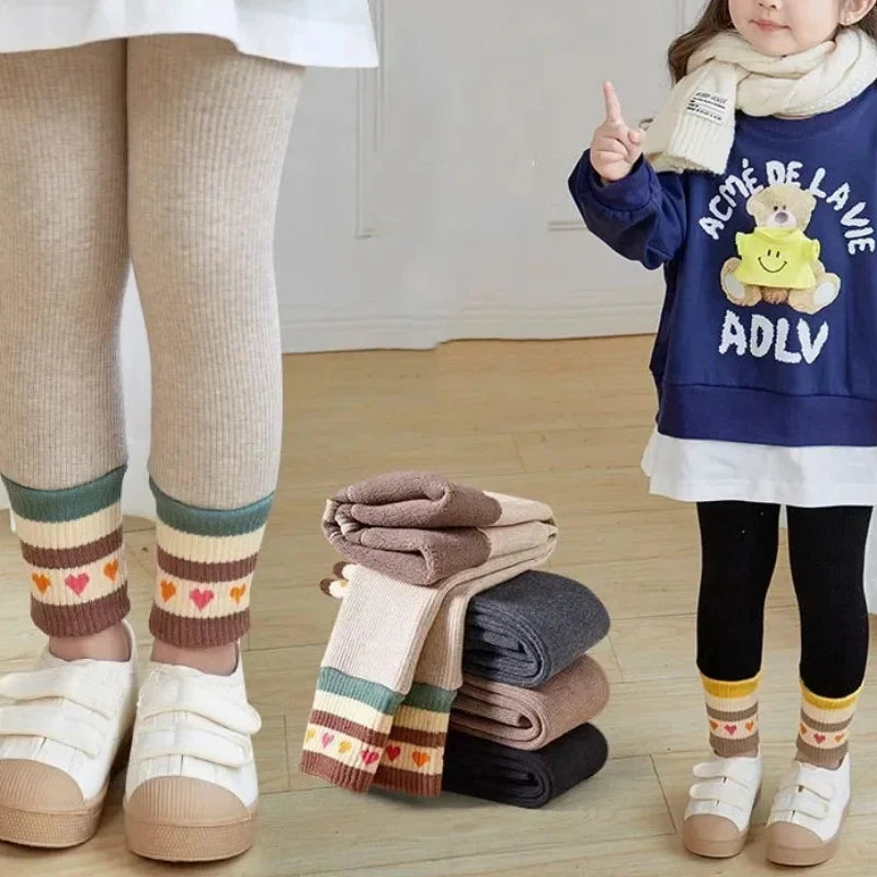Girls' Winter Fleece-Lined Stripe Leggings – Warm Skinny Pants