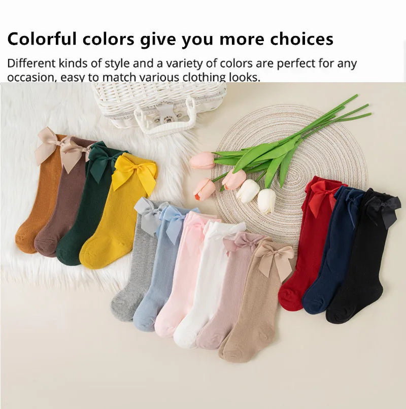 Girls Knee-High Bow Socks – 3-Pair Spanish Style Princess Set