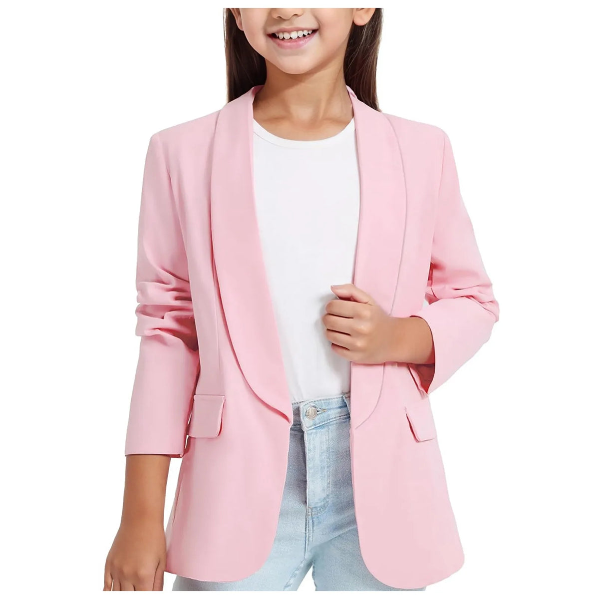 Girls' Floral Long Sleeve Suit Jacket – Open Front Winter Blazer
