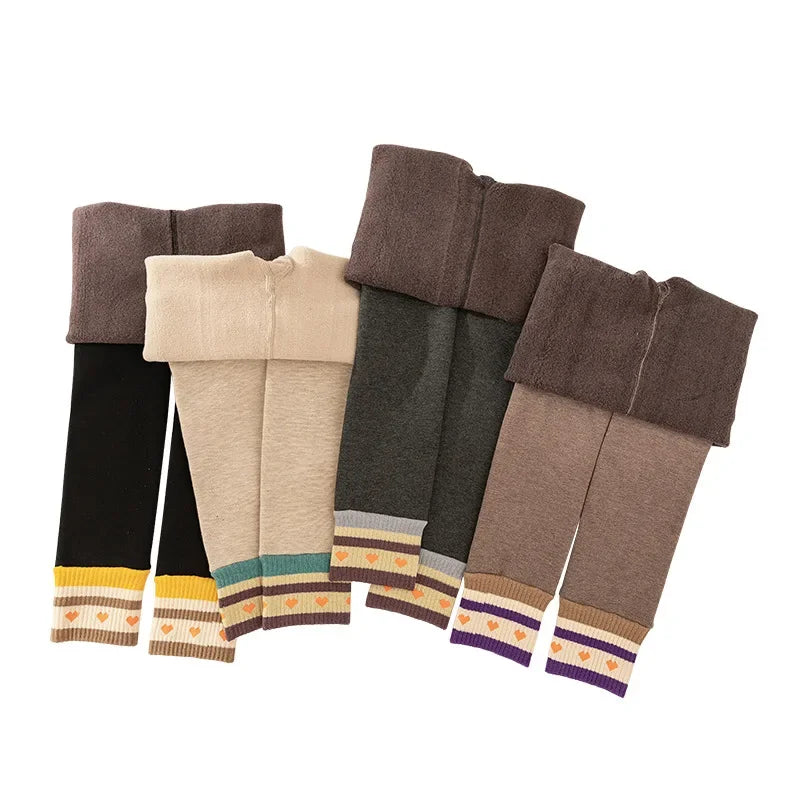 Girls' Winter Fleece-Lined Stripe Leggings – Warm Skinny Pants