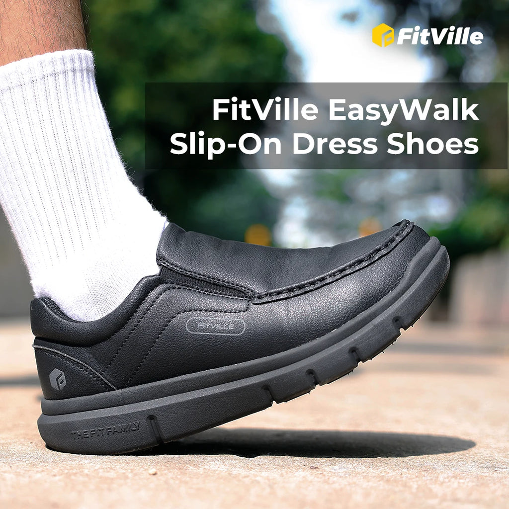 Men's Wide Fit Leather Slip-On Loafers – Lightweight Casual Walking Shoes