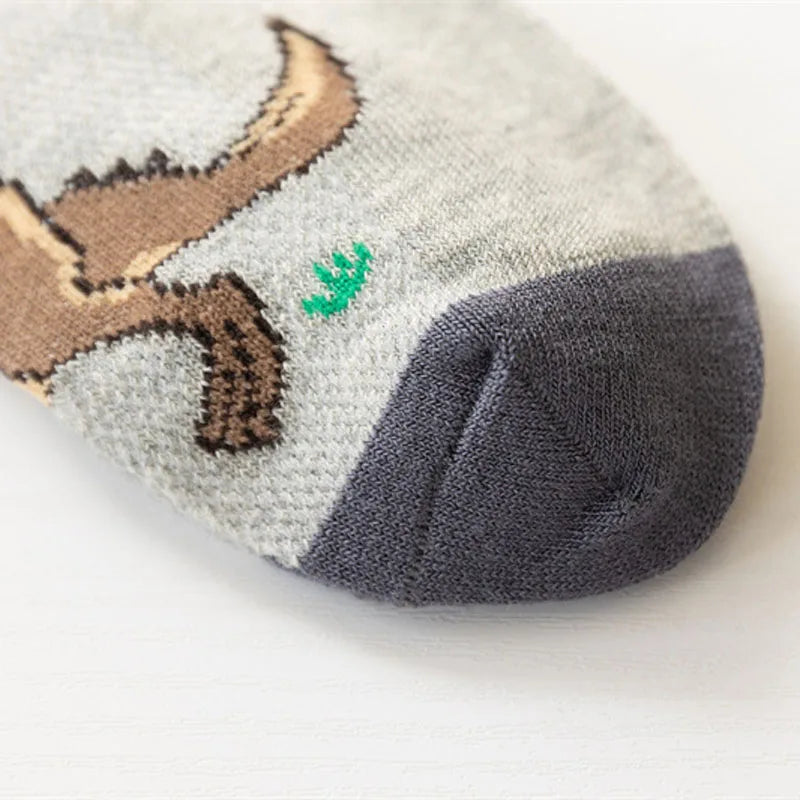 Boys Dinosaur Pattern Socks – 5-Pair Soft & Breathable Kids Socks