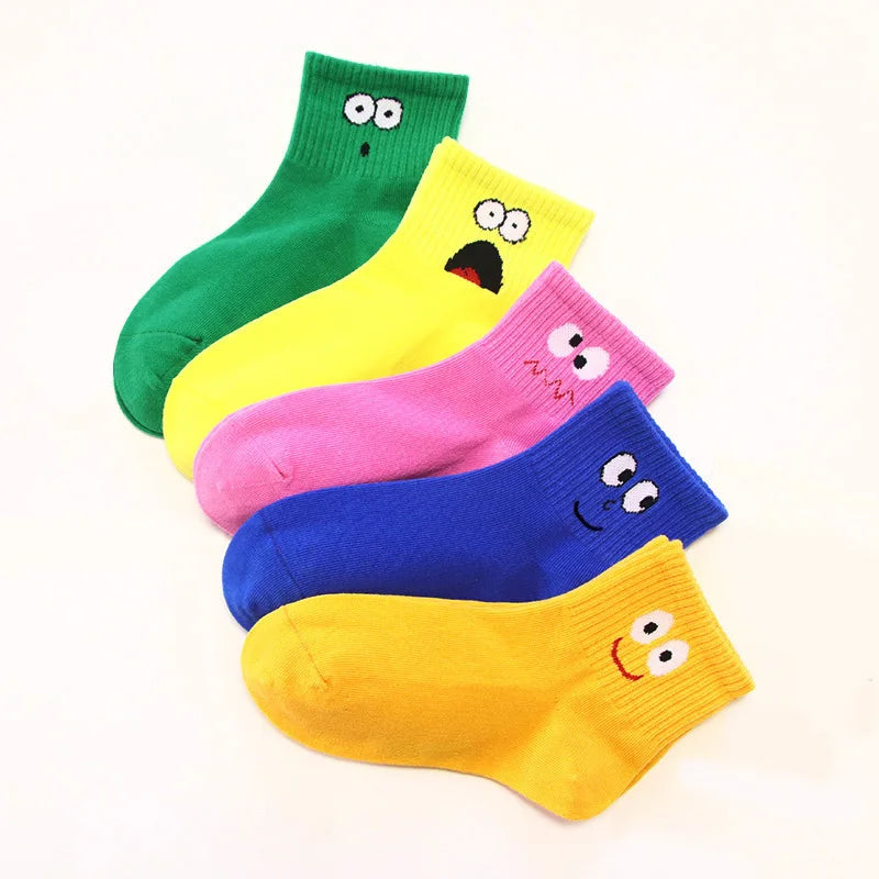 Kids Funny Face Emoji Socks – 5-Pair Set for Boys & Girls