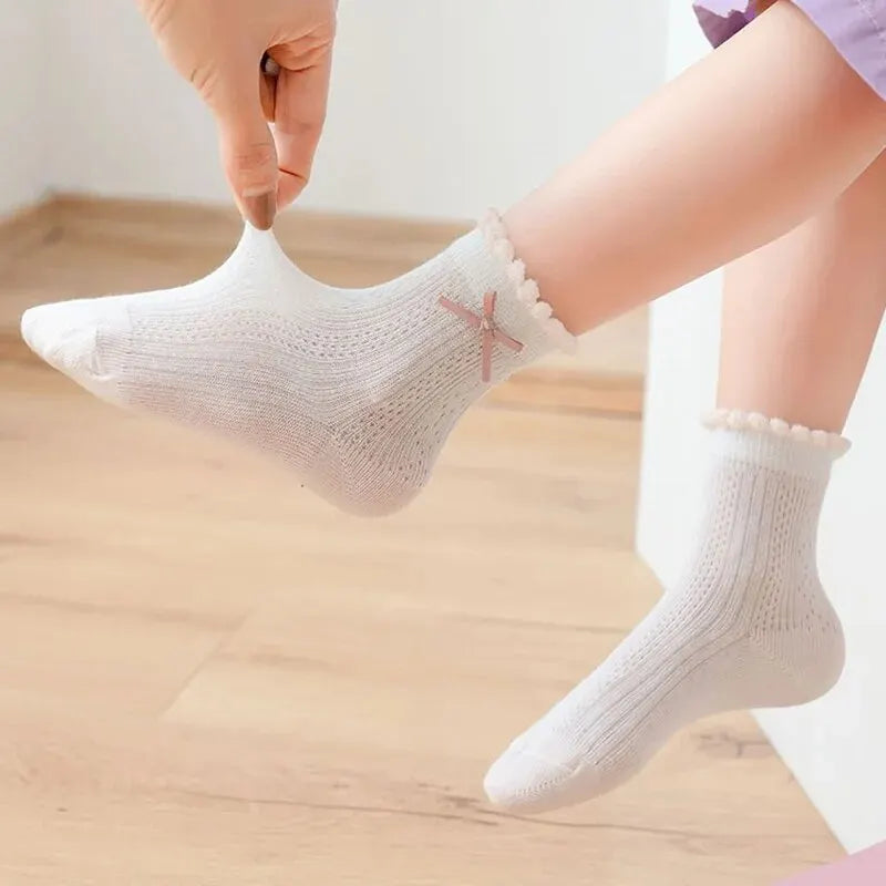 Kids Cartoon Flower Socks – 5-Pair Cotton Mesh Set