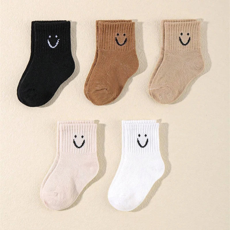 Kids Funny Face Emoji Socks – 5-Pair Set for Boys & Girls
