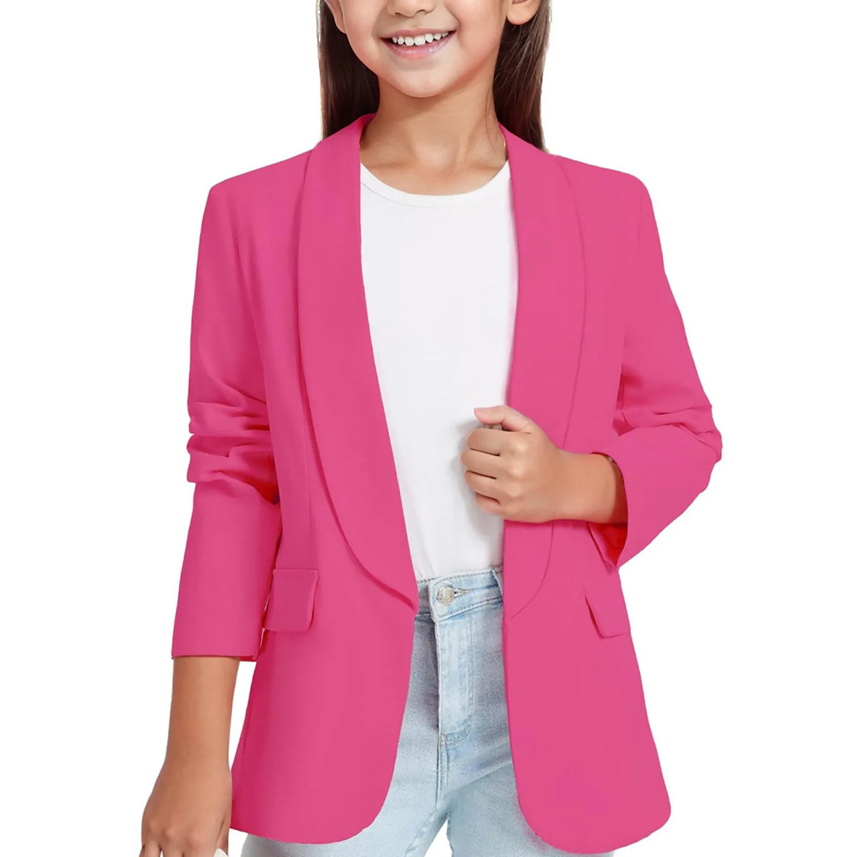 Girls' Floral Long Sleeve Suit Jacket – Open Front Winter Blazer