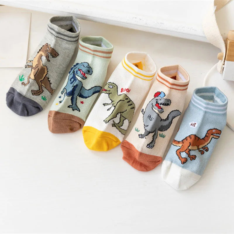 Boys Dinosaur Pattern Socks – 5-Pair Soft & Breathable Kids Socks