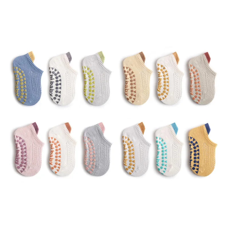 Baby Toddler Cotton Non-Slip Socks – 6-Pair Set for Boys & Girls