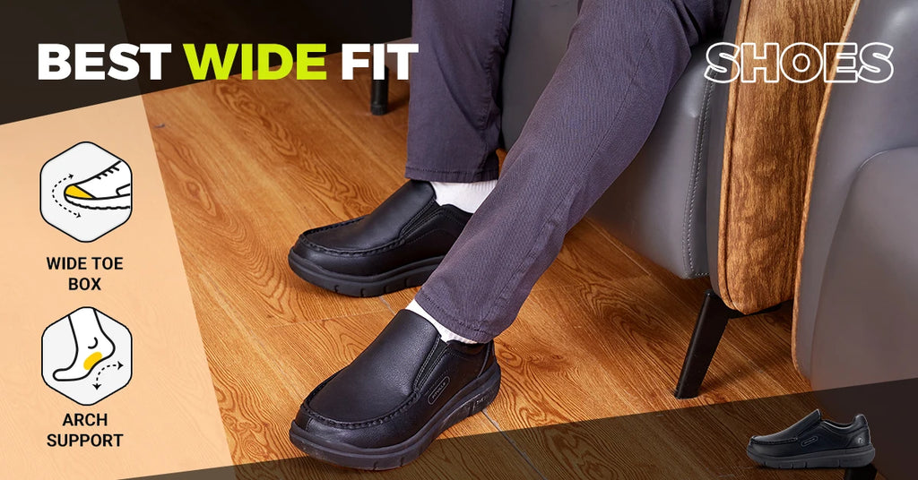 Men's Wide Fit Leather Slip-On Loafers – Lightweight Casual Walking Shoes