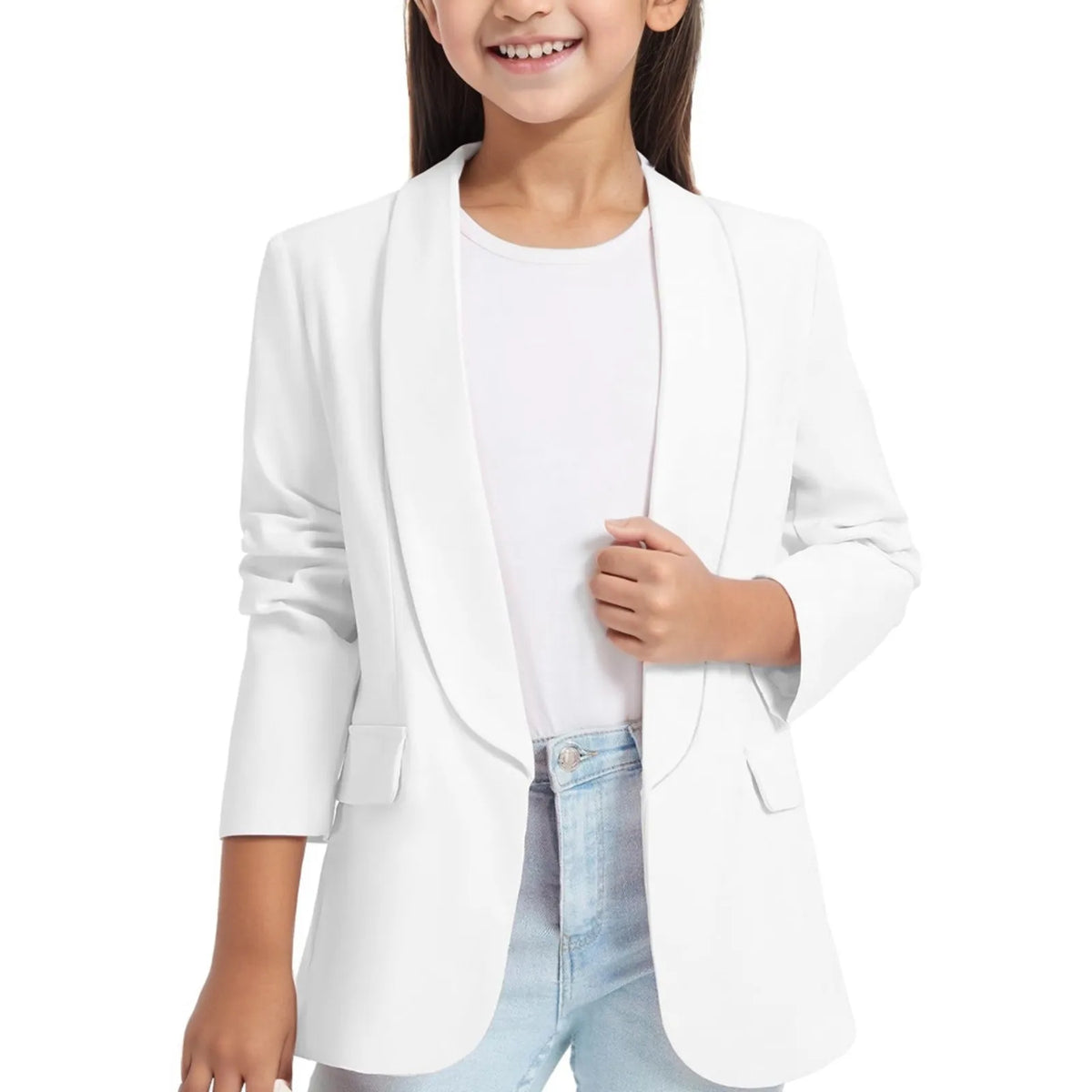 Girls' Floral Long Sleeve Suit Jacket – Open Front Winter Blazer