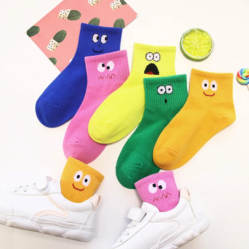 Kids Funny Face Emoji Socks – 5-Pair Set for Boys & Girls