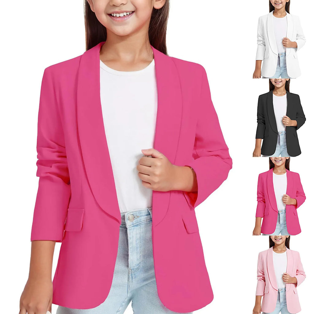 Girls' Floral Long Sleeve Suit Jacket – Open Front Winter Blazer