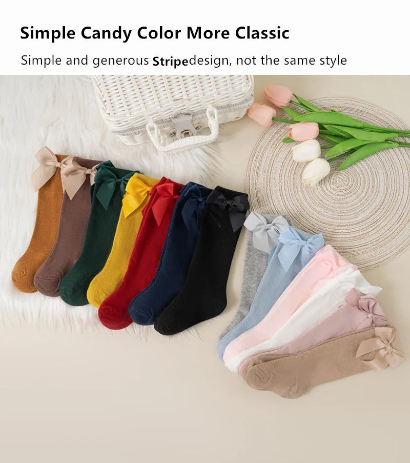 Girls Knee-High Bow Socks – 3-Pair Spanish Style Princess Set