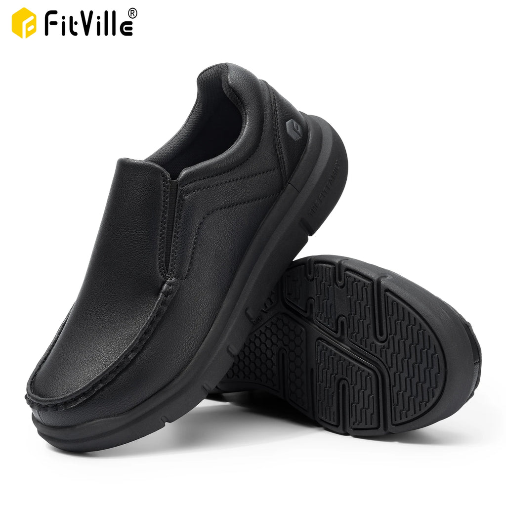 Men's Wide Fit Leather Slip-On Loafers – Lightweight Casual Walking Shoes