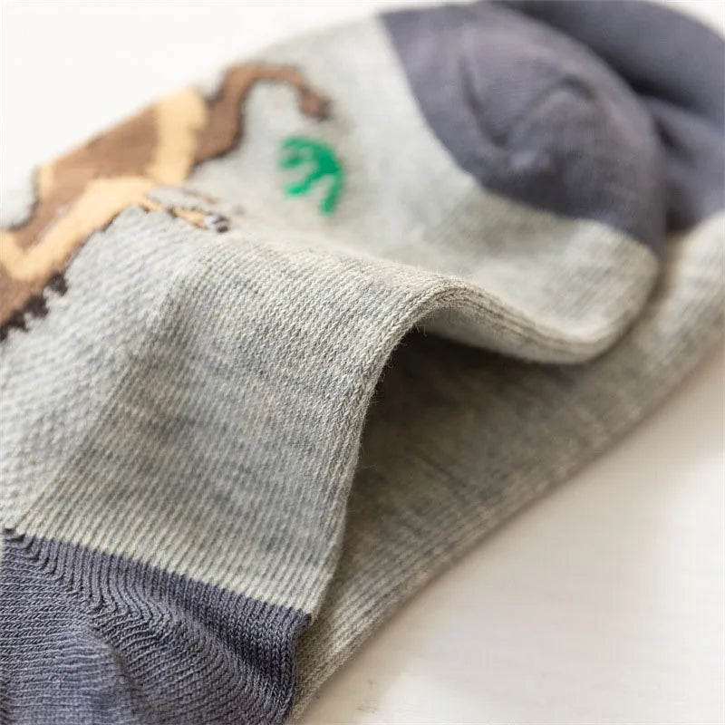 Boys Dinosaur Pattern Socks – 5-Pair Soft & Breathable Kids Socks