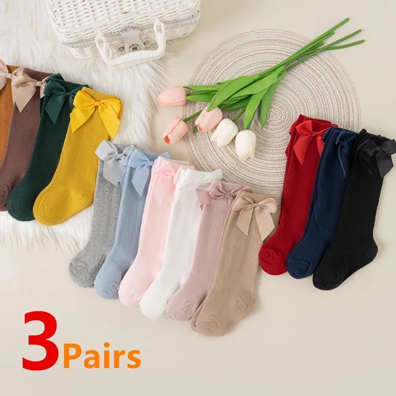 Girls Knee-High Bow Socks – 3-Pair Spanish Style Princess Set