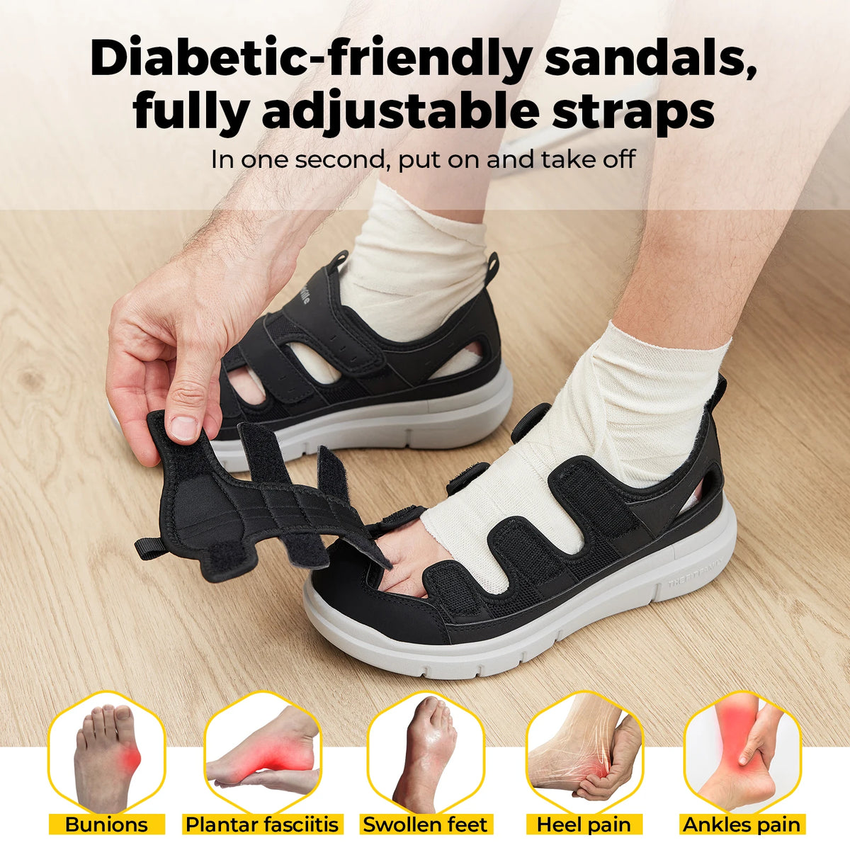 Men's Wide Fit Sandals – Lightweight Breathable Comfort Shoes with Arch Support