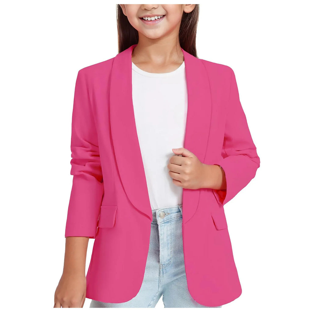 Girls' Floral Long Sleeve Suit Jacket – Open Front Winter Blazer