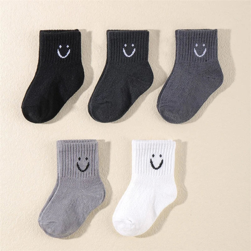 Kids Funny Face Emoji Socks – 5-Pair Set for Boys & Girls