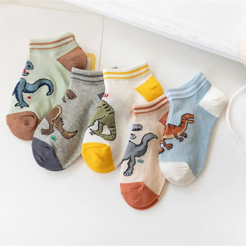 Boys Dinosaur Pattern Socks – 5-Pair Soft & Breathable Kids Socks