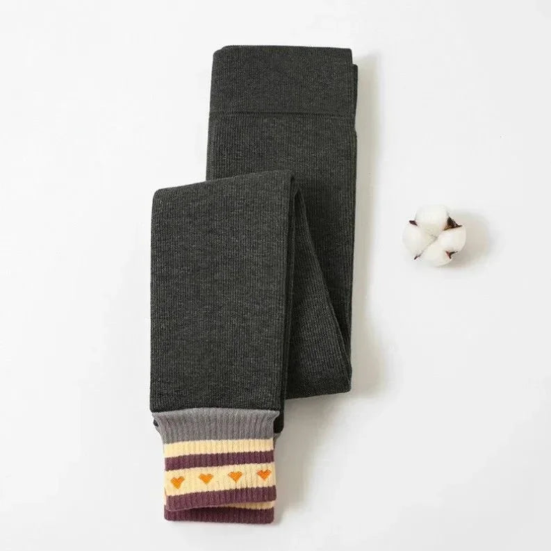 Girls' Winter Fleece-Lined Stripe Leggings – Warm Skinny Pants